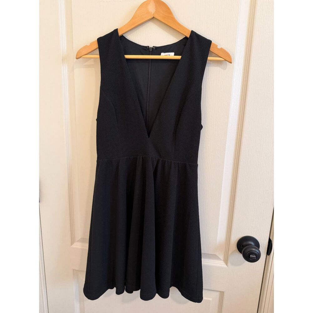 LUCCA Black Dress V Neck Plunge fit and  flair skirt SZ small